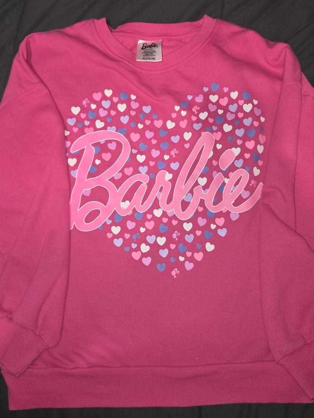 Barbie Bright Pink Heart Logo Sweatshirt with Multicolor Hearts